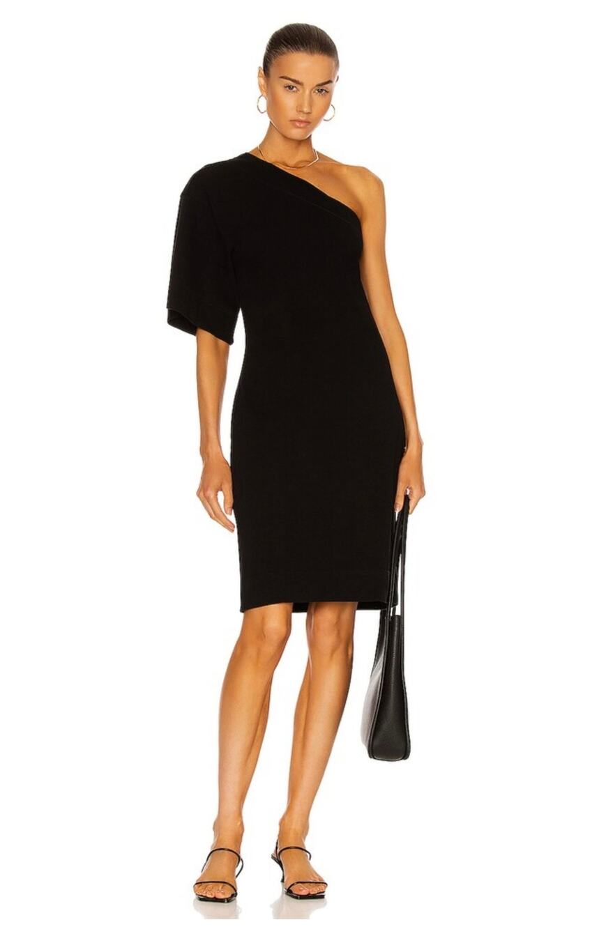 NWT Bassike Batwing One Shoulder Short Sleeve Dress Women's Medium Black Organic